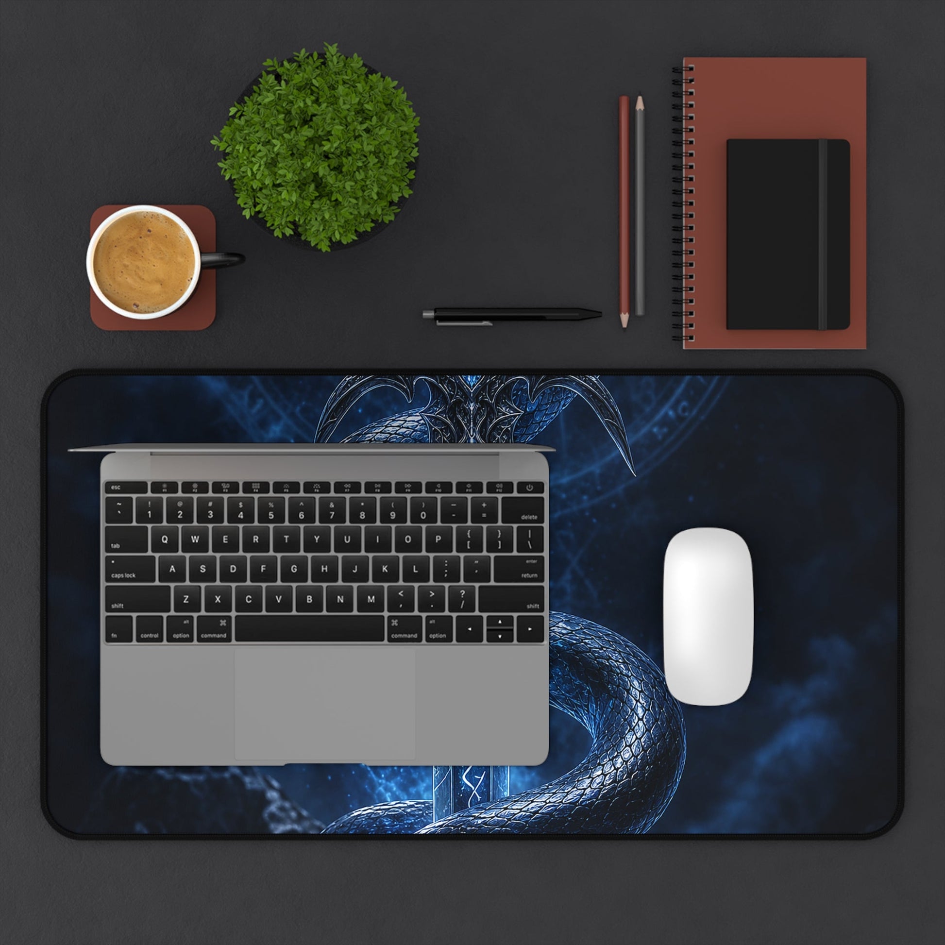 Serpent Coiled Around Sword - Dark Fantasy Gaming Desk Mat - Moikas