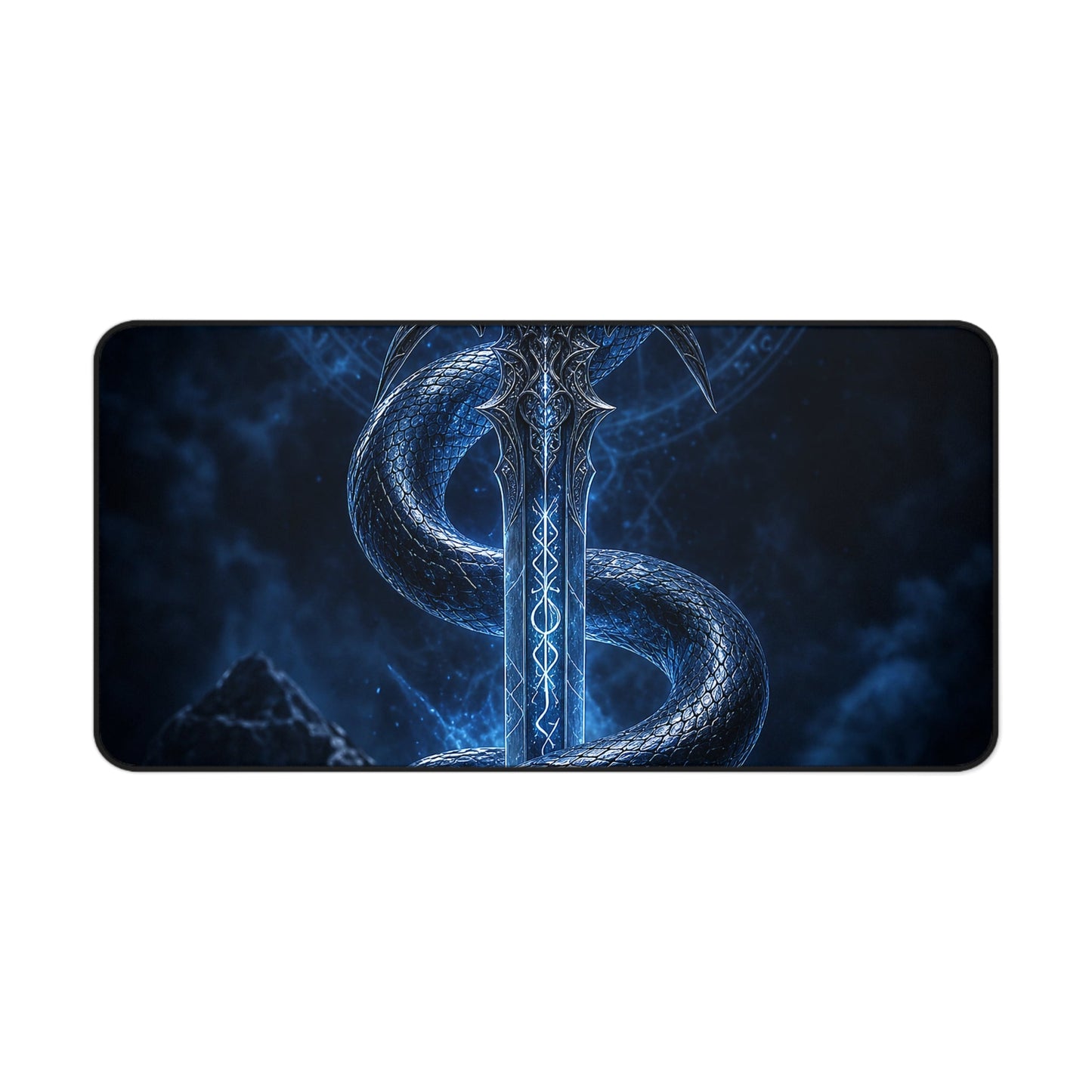 Serpent Coiled Around Sword - Dark Fantasy Gaming Desk Mat - Moikas