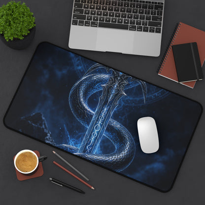 Serpent Coiled Around Sword - Dark Fantasy Gaming Desk Mat - Moikas