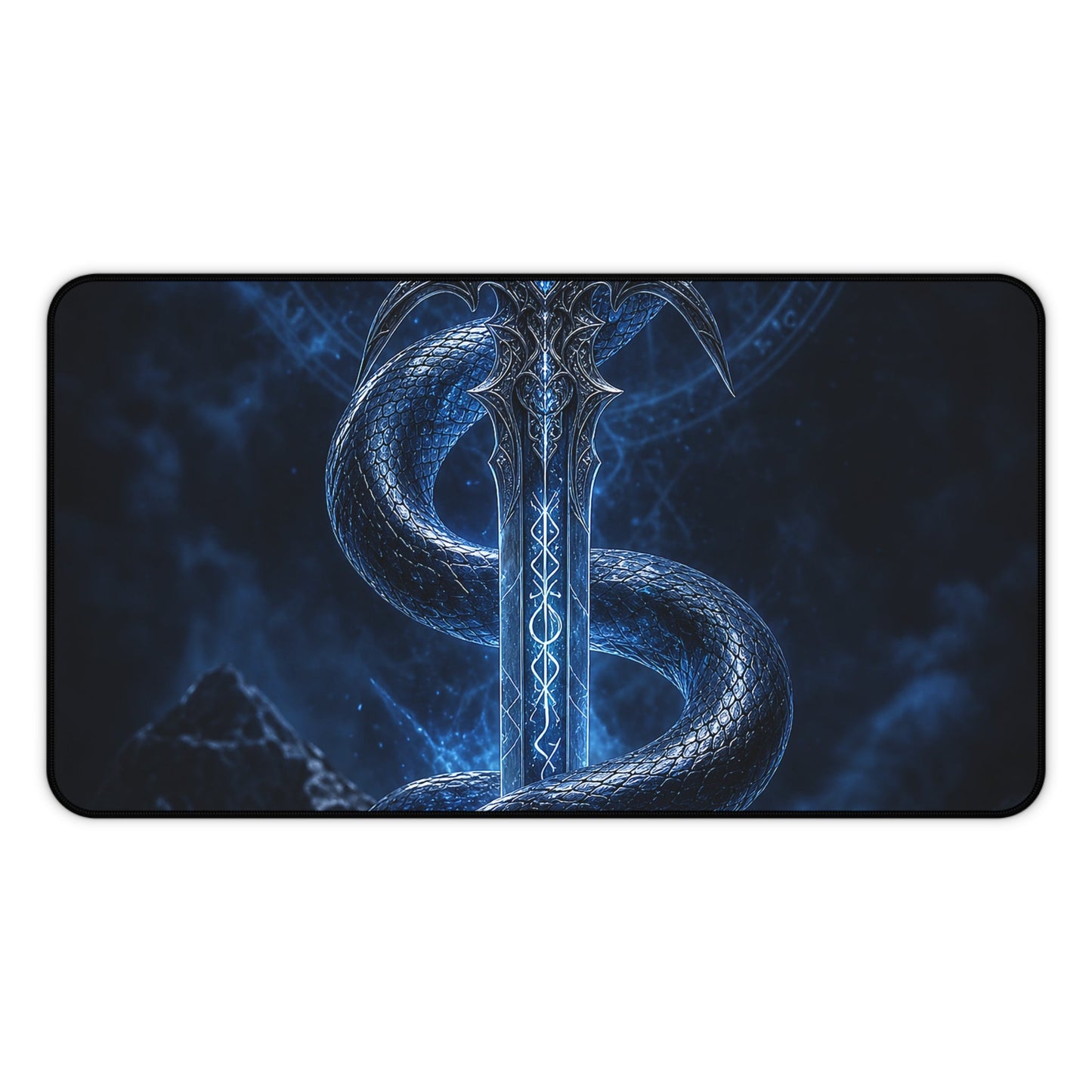 Serpent Coiled Around Sword - Dark Fantasy Gaming Desk Mat - Moikas