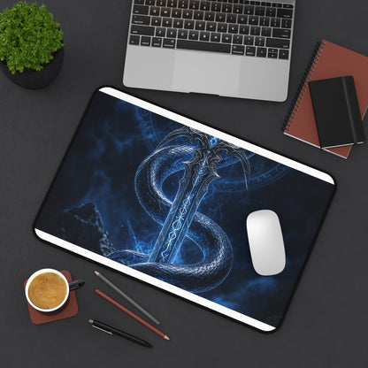 Serpent Coiled Around Sword - Dark Fantasy Gaming Desk Mat - Moikas
