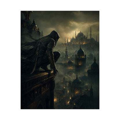Shadow Assassin On Rooftop - Dark Fantasy Art Print (Matte Poster) - Moikas