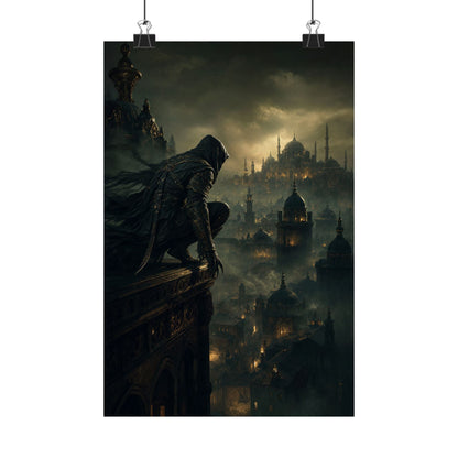 Shadow Assassin On Rooftop - Dark Fantasy Art Print (Matte Poster) - Moikas