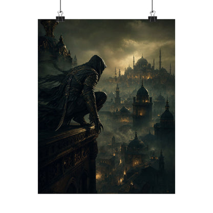 Shadow Assassin On Rooftop - Dark Fantasy Art Print (Matte Poster) - Moikas