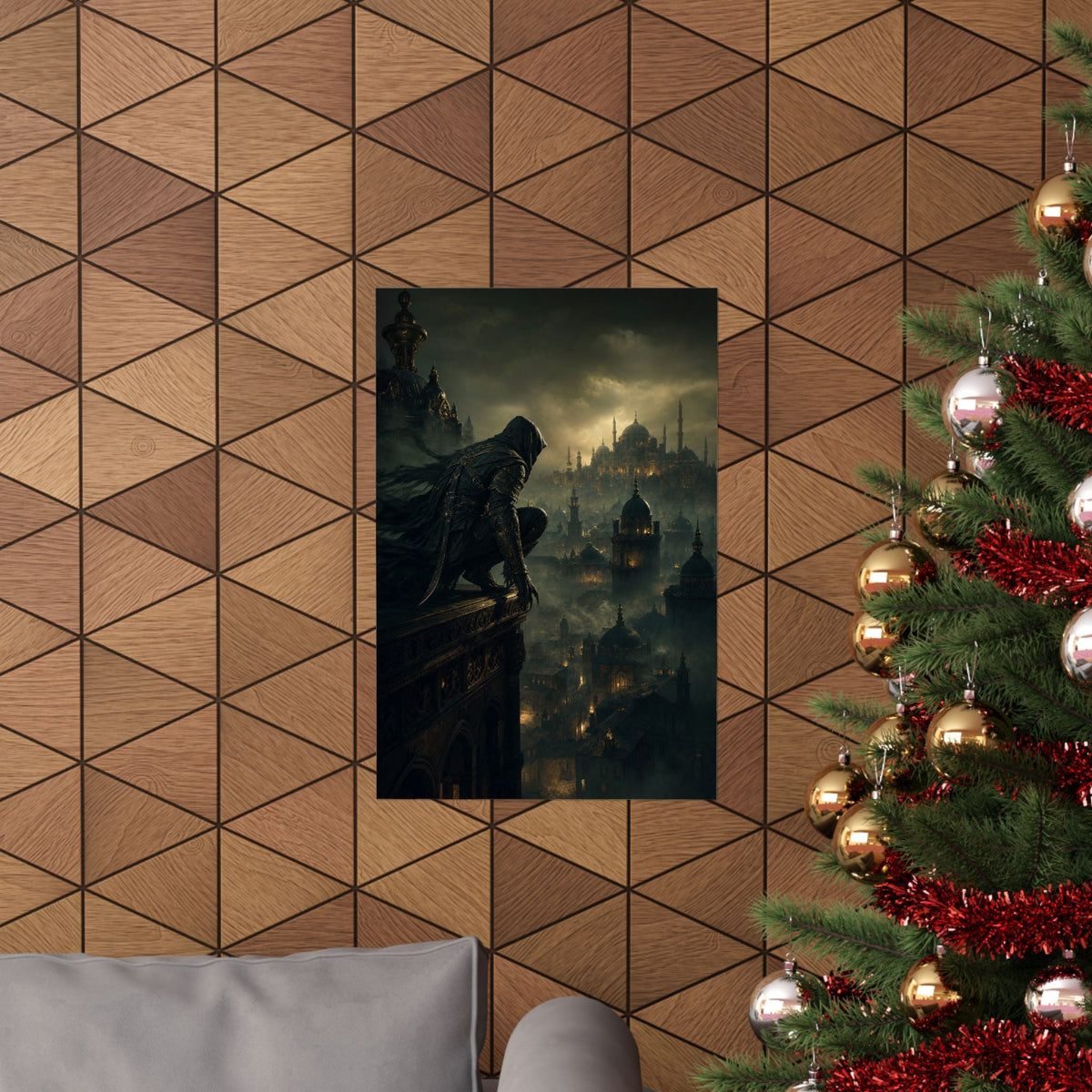 Shadow Assassin On Rooftop - Dark Fantasy Art Print (Matte Poster) - Moikas