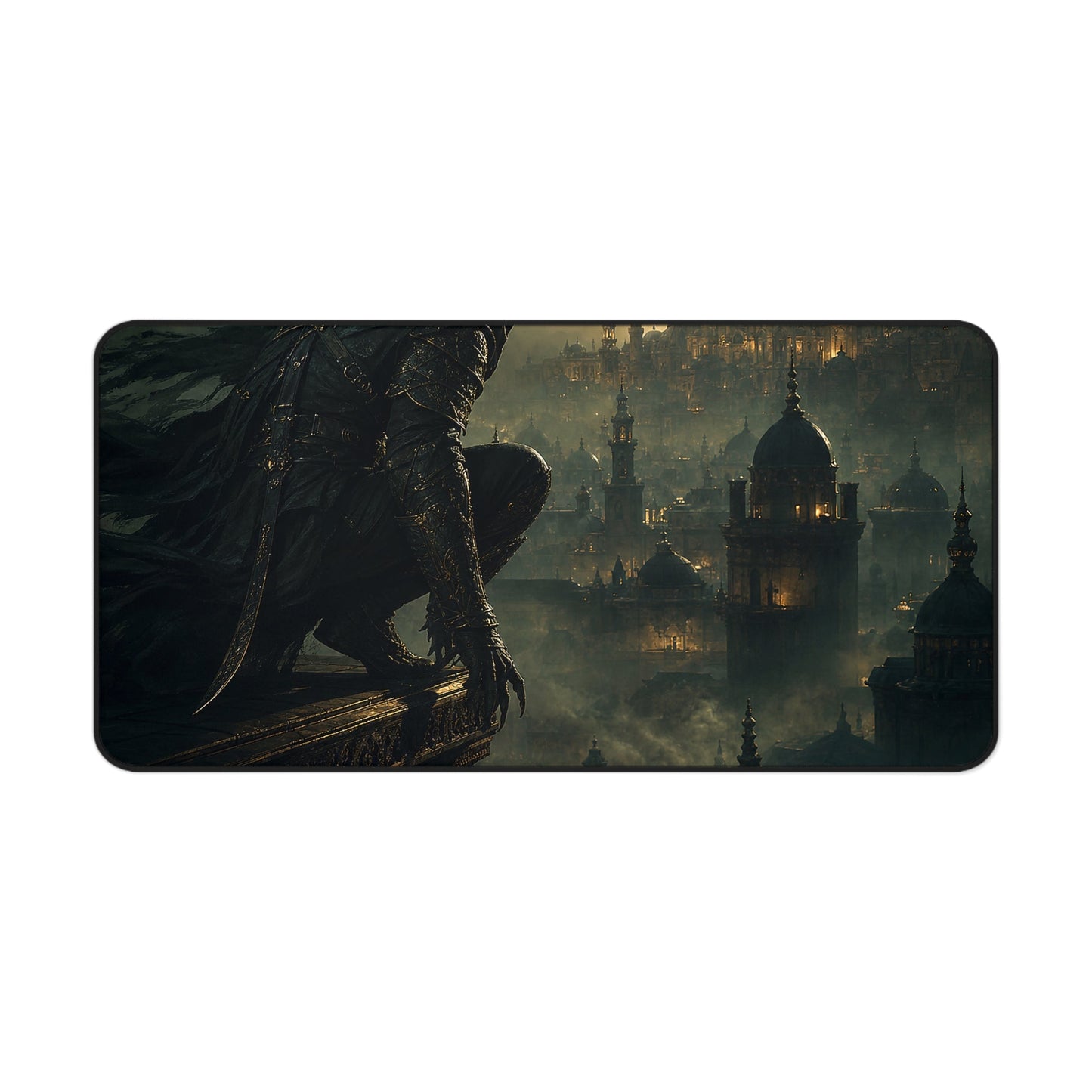 Shadow Assassin On Rooftop - Dark Fantasy Gaming Desk Mat - Moikas