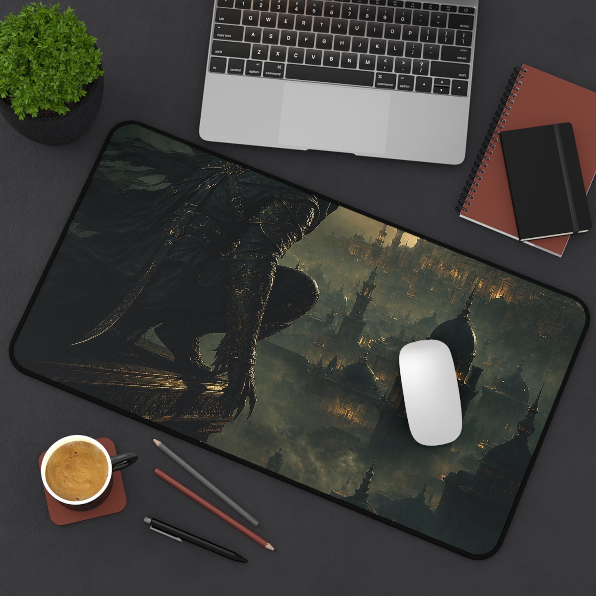 Shadow Assassin On Rooftop - Dark Fantasy Gaming Desk Mat - Moikas