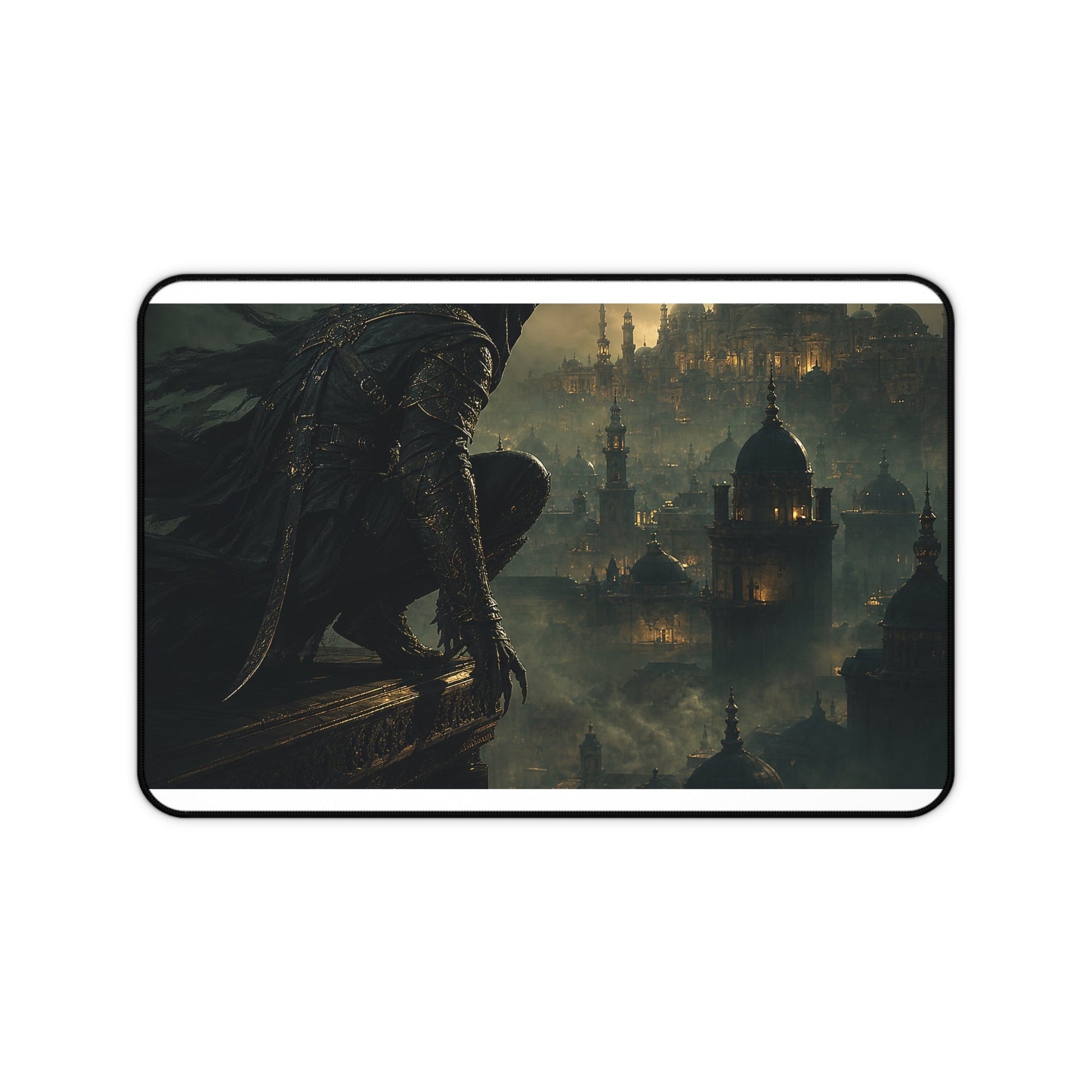 Shadow Assassin On Rooftop - Dark Fantasy Gaming Desk Mat - Moikas