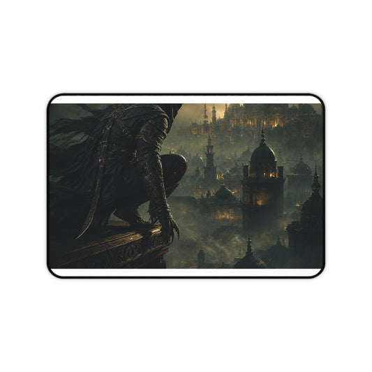 Shadow Assassin On Rooftop - Dark Fantasy Gaming Desk Mat - Moikas