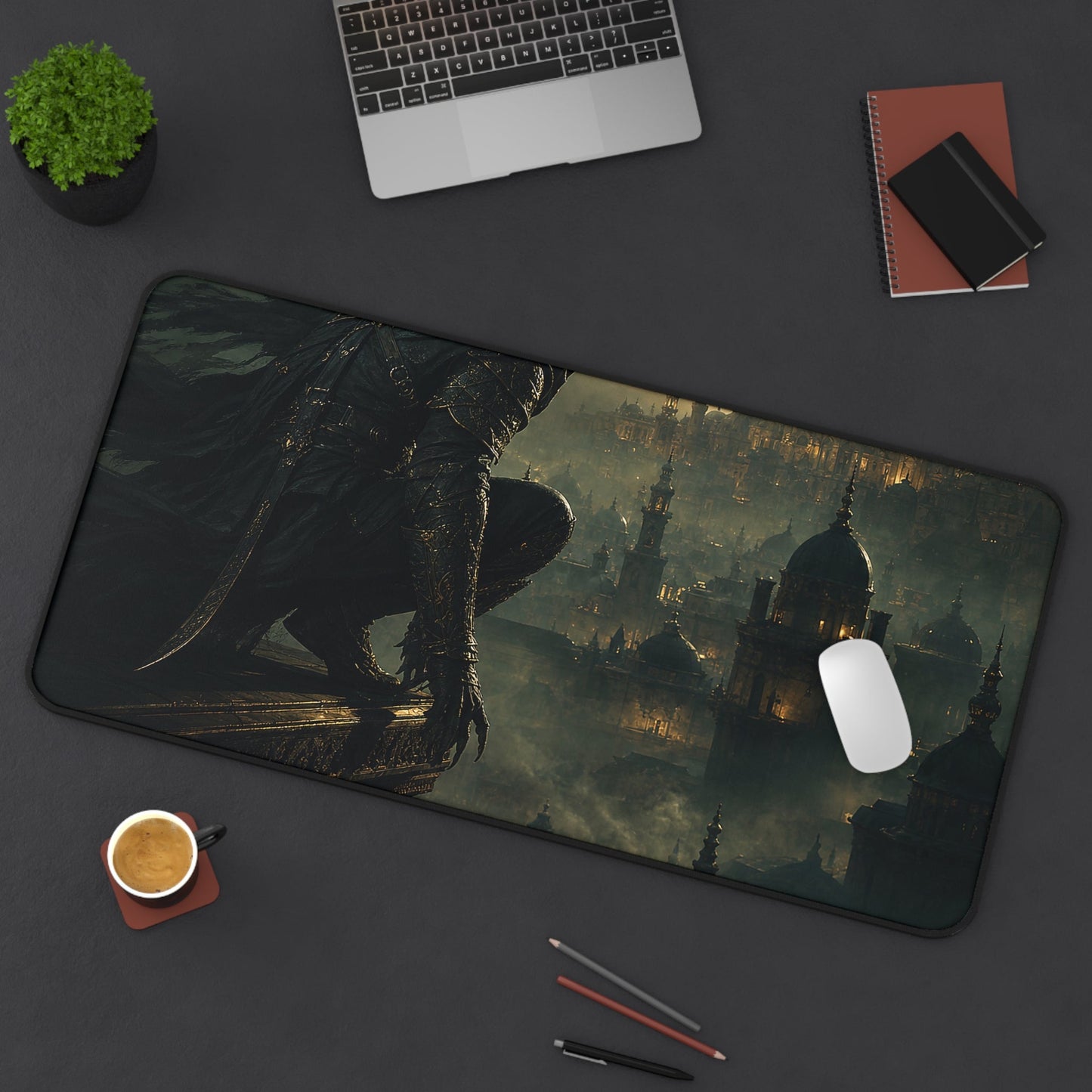 Shadow Assassin On Rooftop - Dark Fantasy Gaming Desk Mat - Moikas