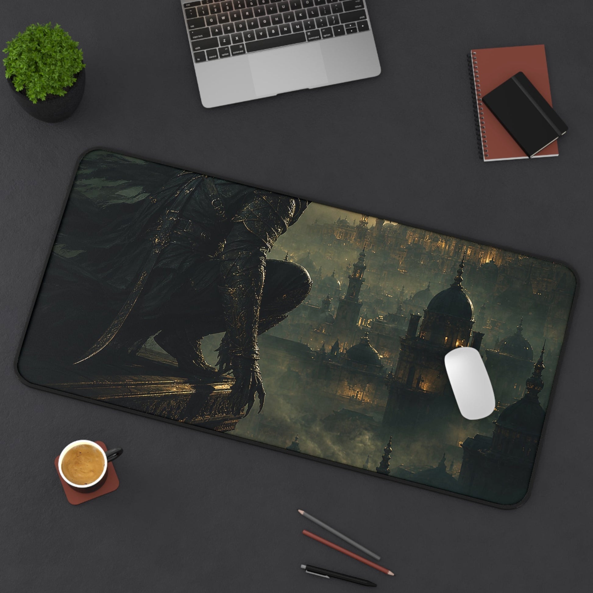 Shadow Assassin On Rooftop - Dark Fantasy Gaming Desk Mat - Moikas