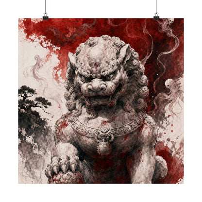 Shishi Lion Dog Guardistatue - Japanese Mythology Art Print (Matte Poster) - Moikas