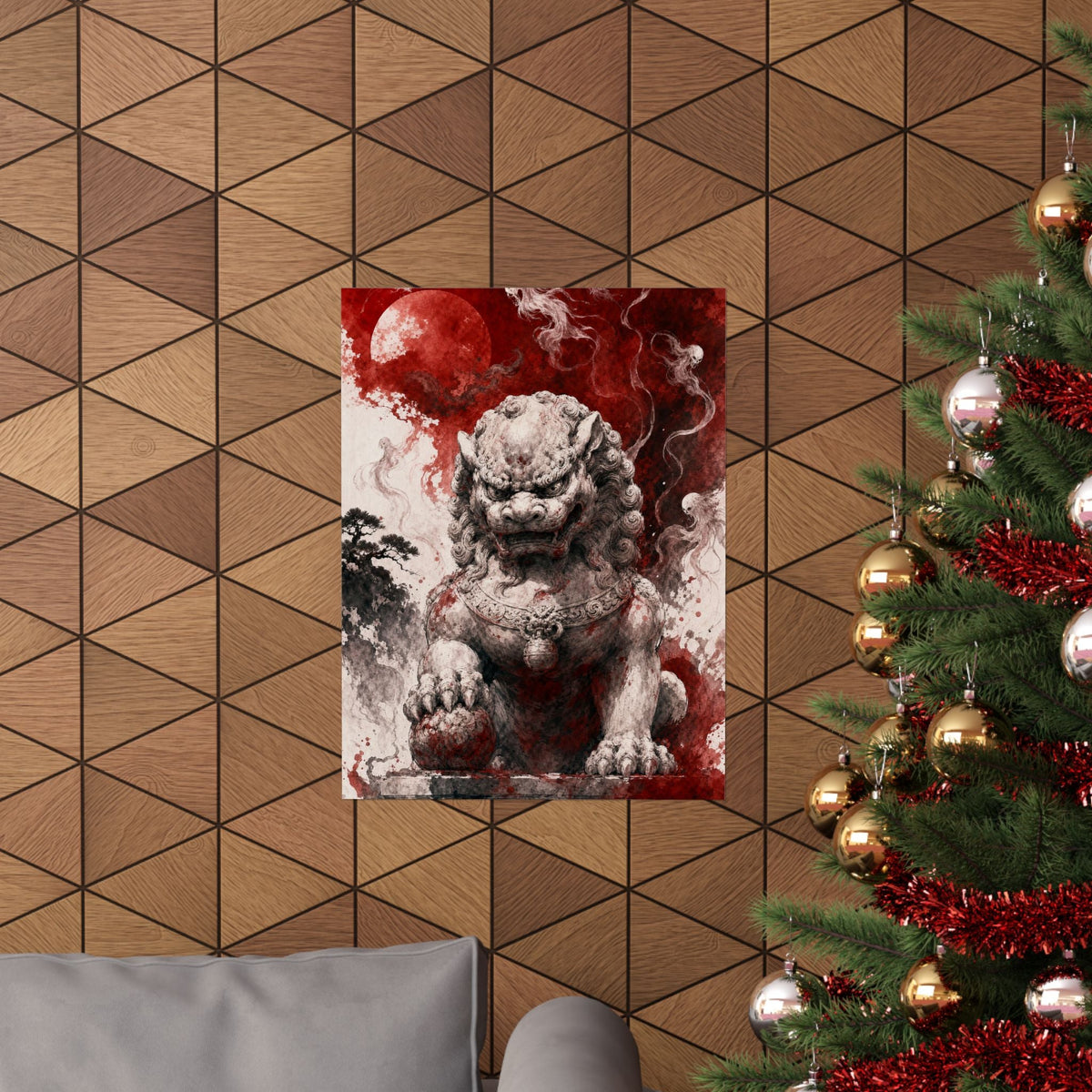 Shishi Lion Dog Guardistatue - Japanese Mythology Art Print (Matte Poster) - Moikas