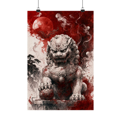 Shishi Lion Dog Guardistatue - Japanese Mythology Art Print (Matte Poster) - Moikas