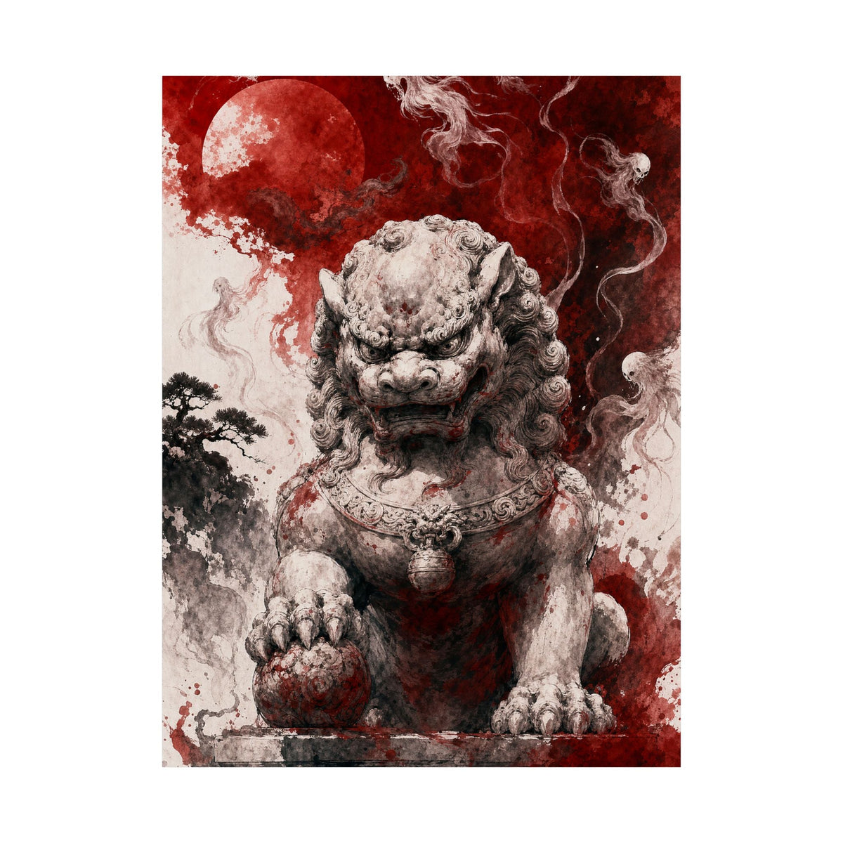 Shishi Lion Dog Guardistatue - Japanese Mythology Art Print (Matte Poster) - Moikas