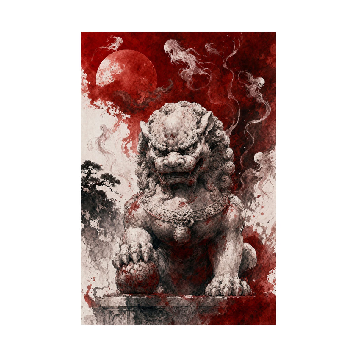 Shishi Lion Dog Guardistatue - Japanese Mythology Art Print (Matte Poster) - Moikas