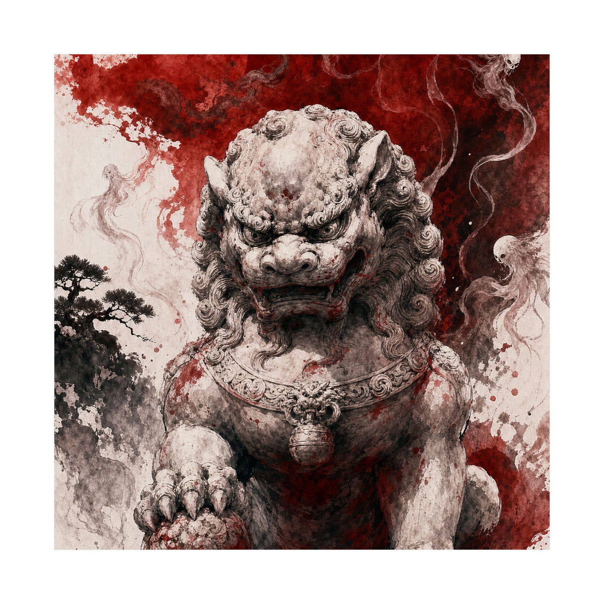 Shishi Lion Dog Guardistatue - Japanese Mythology Art Print (Matte Poster) - Moikas
