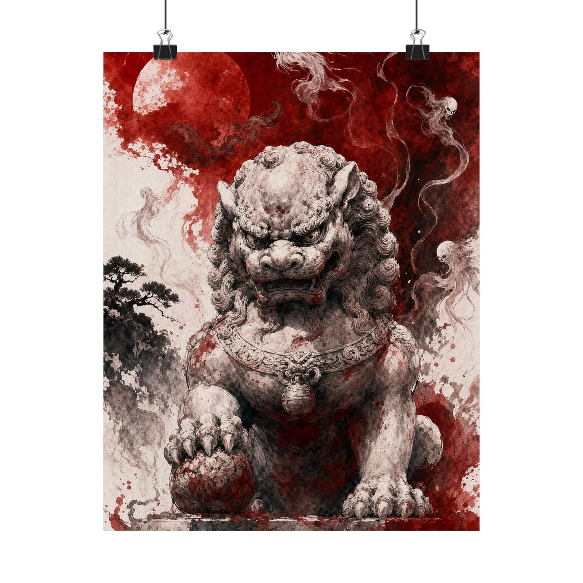 Shishi Lion Dog Guardistatue - Japanese Mythology Art Print (Matte Poster) - Moikas
