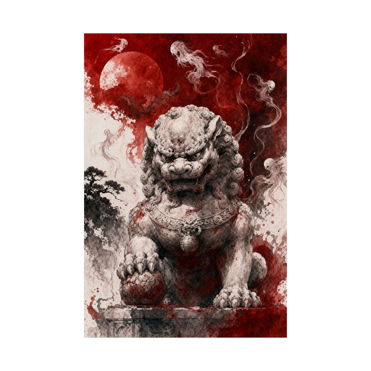 Shishi Lion Dog Guardistatue - Japanese Mythology Art Print (Matte Poster) - Moikas