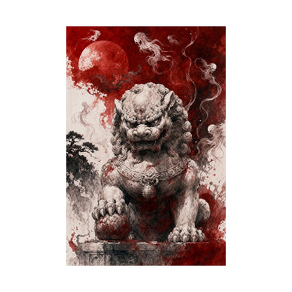 Shishi Lion Dog Guardistatue - Japanese Mythology Art Print (Matte Poster) - Moikas