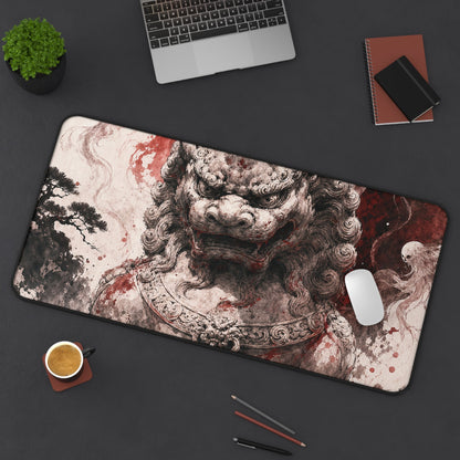 Shishi Lion Dog Guardistatue - Japanese Mythology Gaming Desk Mat - Moikas