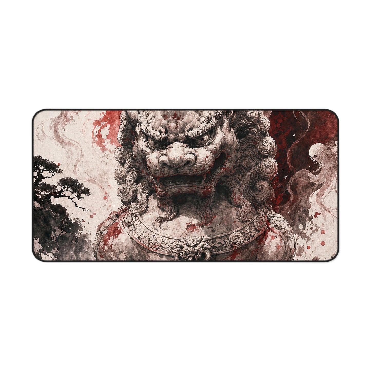 Shishi Lion Dog Guardistatue - Japanese Mythology Gaming Desk Mat - Moikas