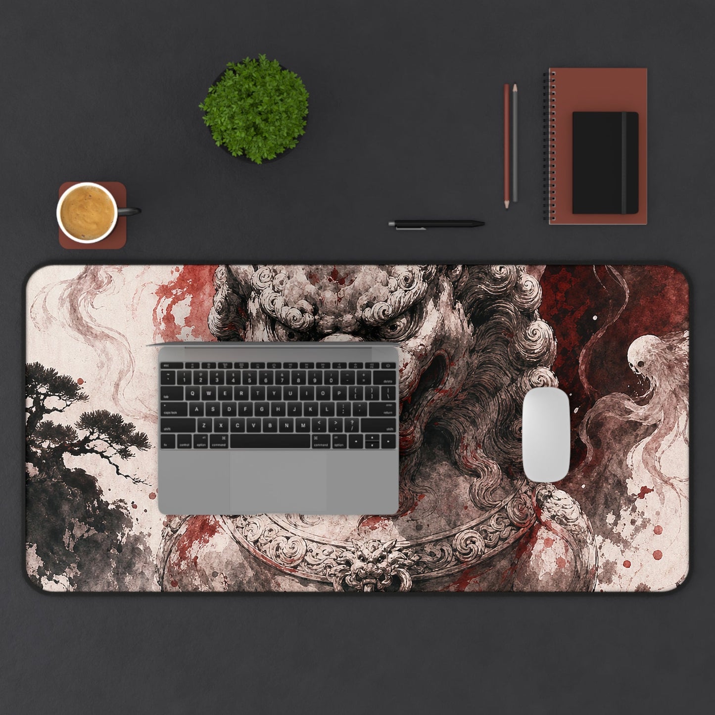Shishi Lion Dog Guardistatue - Japanese Mythology Gaming Desk Mat - Moikas