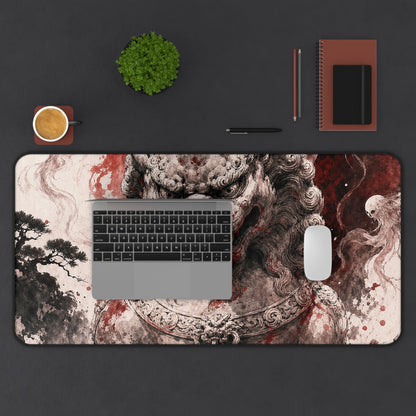 Shishi Lion Dog Guardistatue - Japanese Mythology Gaming Desk Mat - Moikas