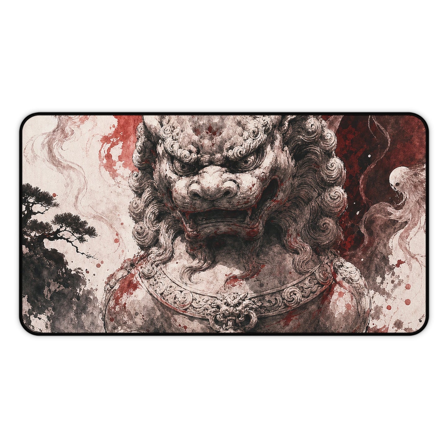 Shishi Lion Dog Guardistatue - Japanese Mythology Gaming Desk Mat - Moikas