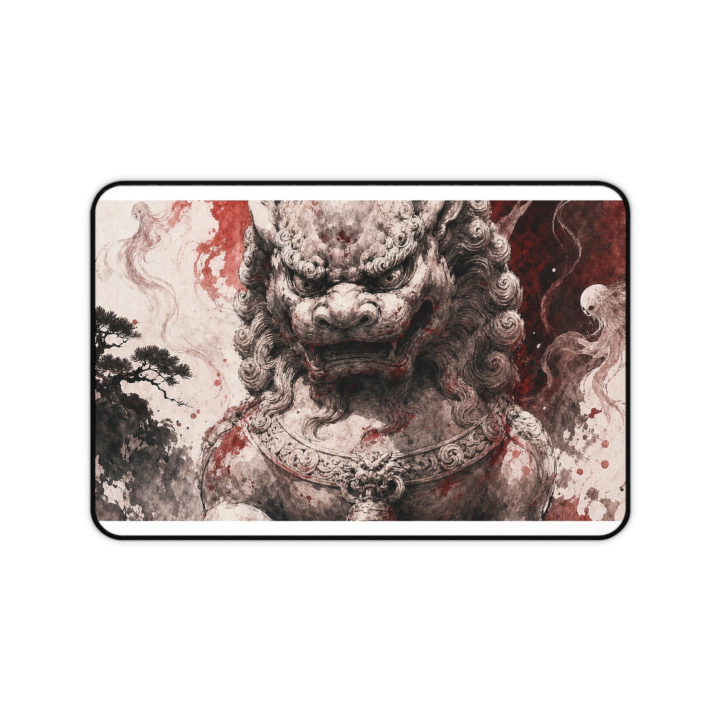 Shishi Lion Dog Guardistatue - Japanese Mythology Gaming Desk Mat - Moikas