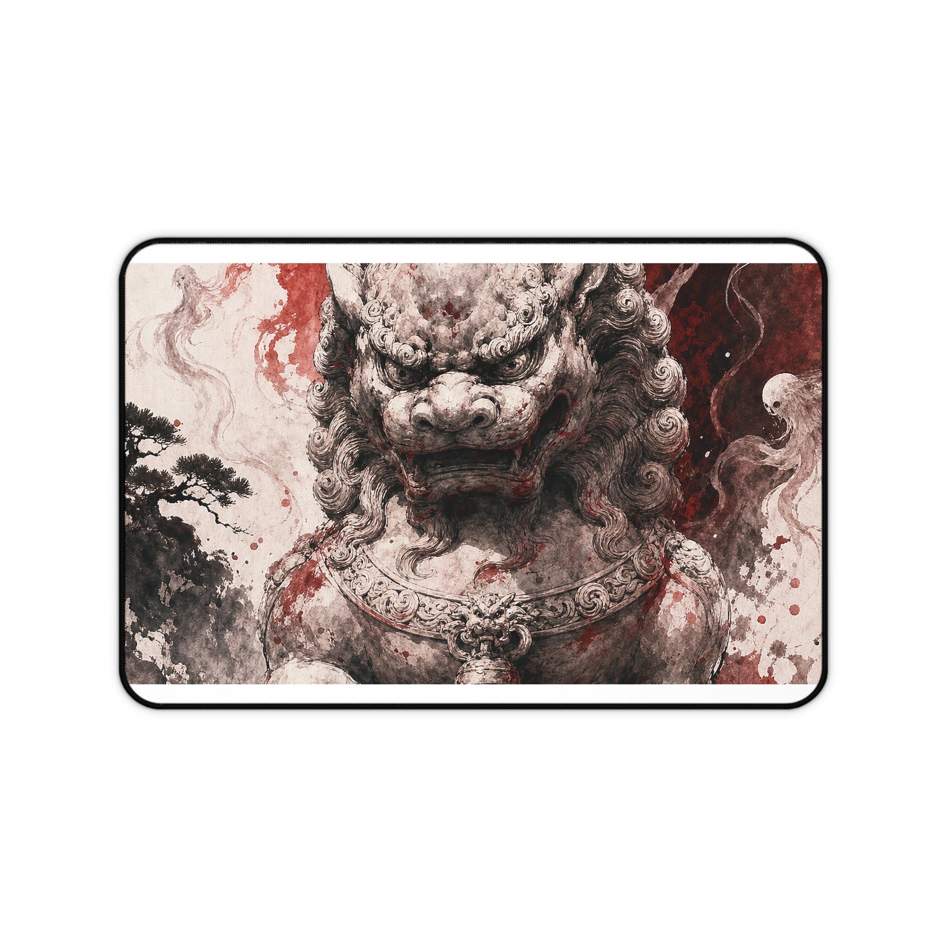 Shishi Lion Dog Guardistatue - Japanese Mythology Gaming Desk Mat - Moikas