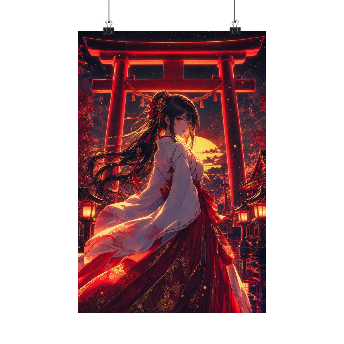Shrine Maiden At Torii Gate - Anime Manga Art Print (Matte Poster) - Moikas