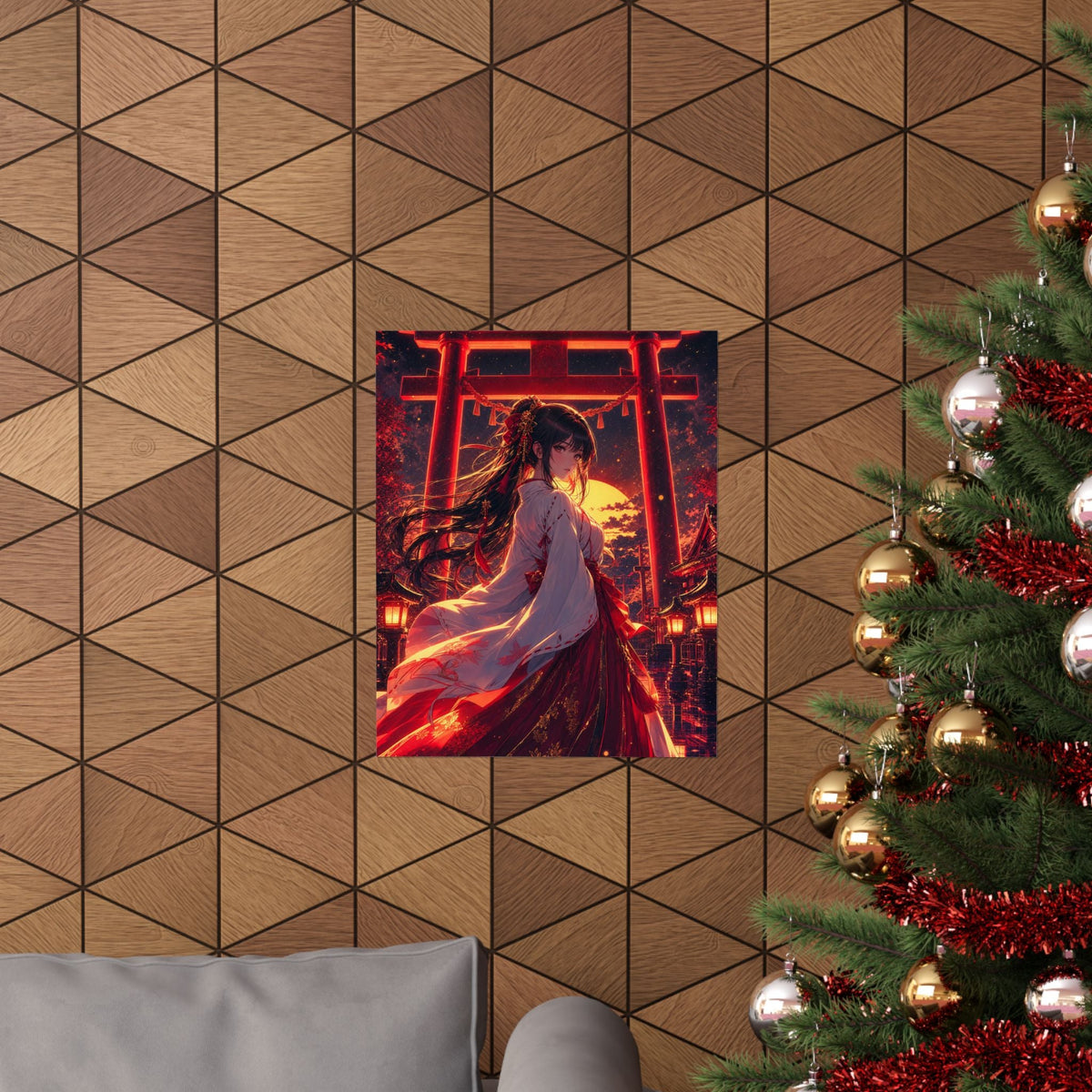 Shrine Maiden At Torii Gate - Anime Manga Art Print (Matte Poster) - Moikas