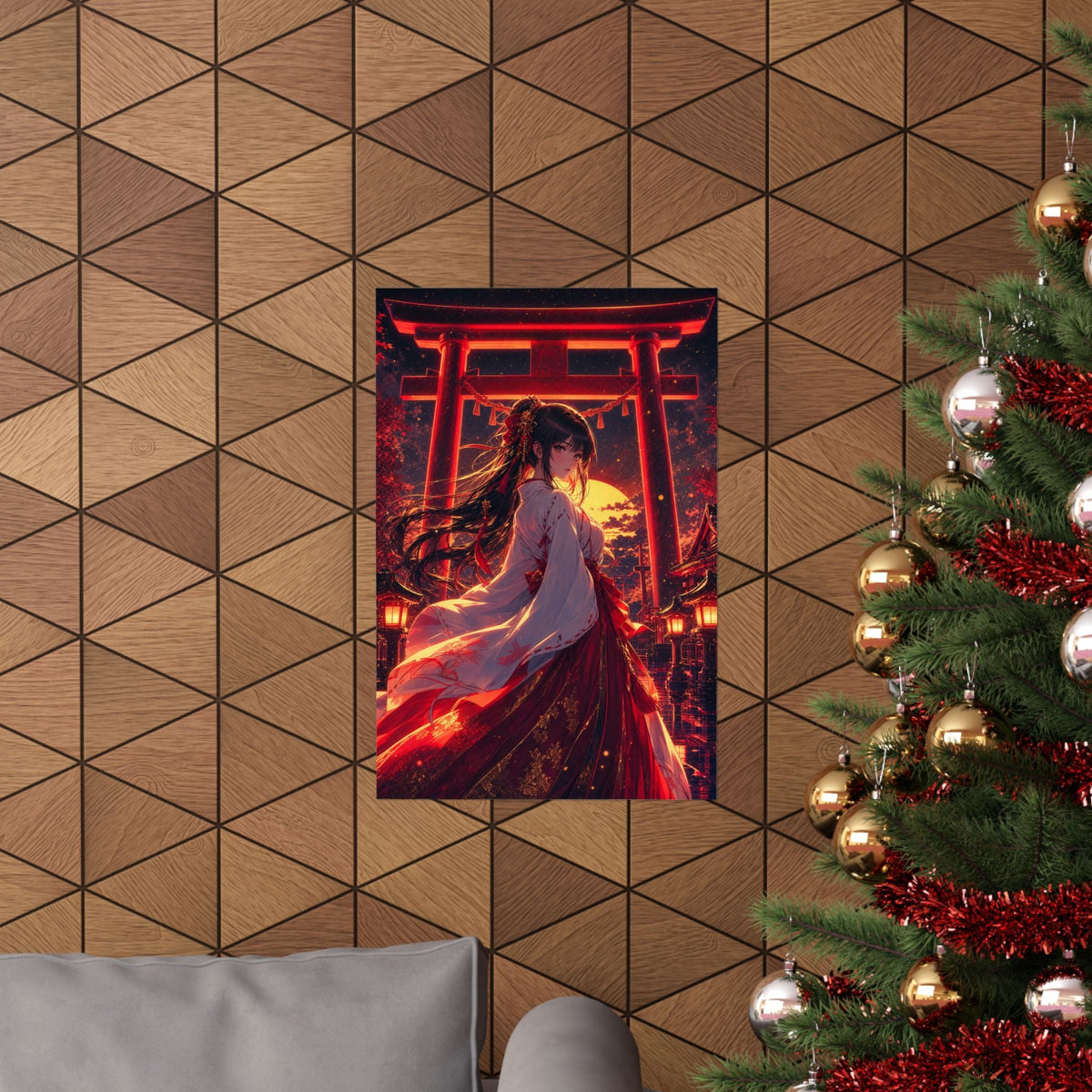 Shrine Maiden At Torii Gate - Anime Manga Art Print (Matte Poster) - Moikas