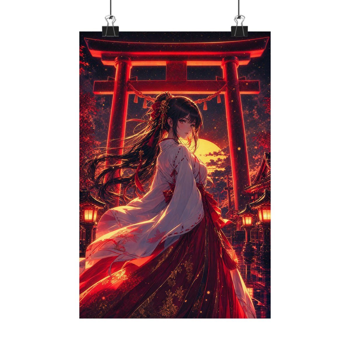 Shrine Maiden At Torii Gate - Anime Manga Art Print (Matte Poster) - Moikas