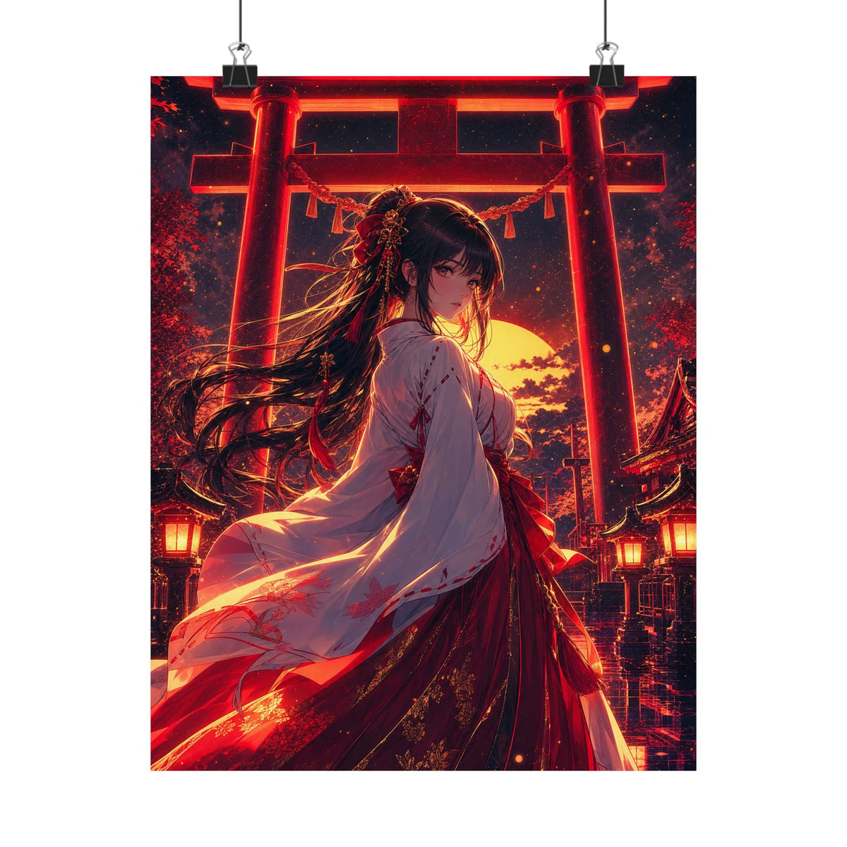 Shrine Maiden At Torii Gate - Anime Manga Art Print (Matte Poster) - Moikas
