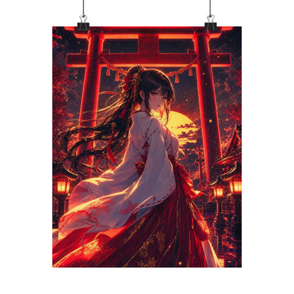 Shrine Maiden At Torii Gate - Anime Manga Art Print (Matte Poster) - Moikas