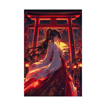 Shrine Maiden At Torii Gate - Anime Manga Art Print (Matte Poster) - Moikas