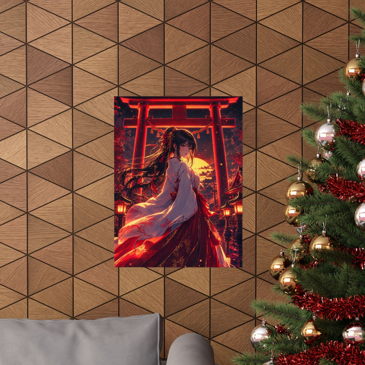 Shrine Maiden At Torii Gate - Anime Manga Art Print (Matte Poster) - Moikas