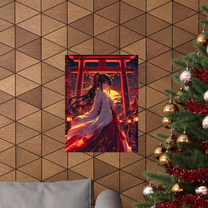 Shrine Maiden At Torii Gate - Anime Manga Art Print (Matte Poster) - Moikas