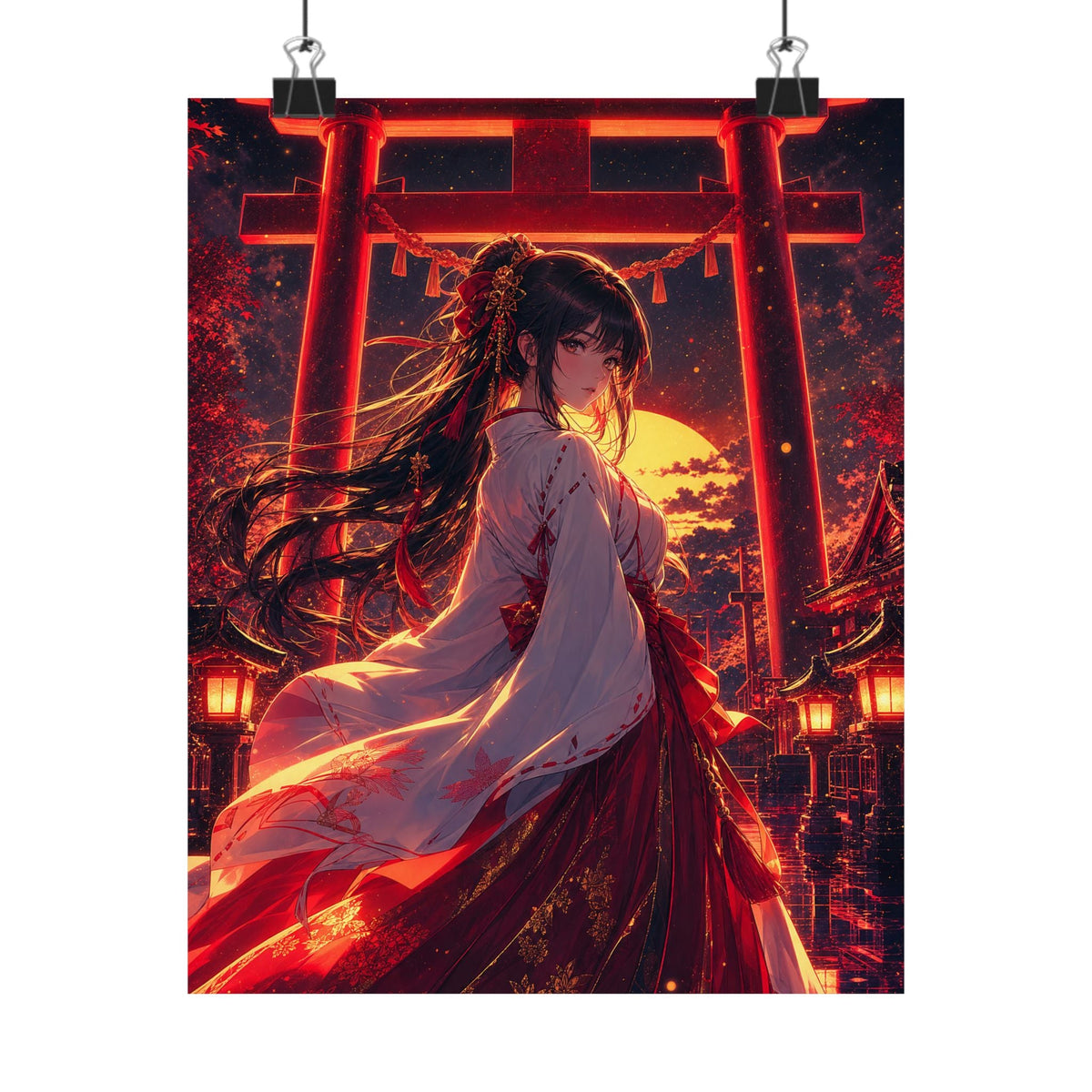 Shrine Maiden At Torii Gate - Anime Manga Art Print (Matte Poster) - Moikas