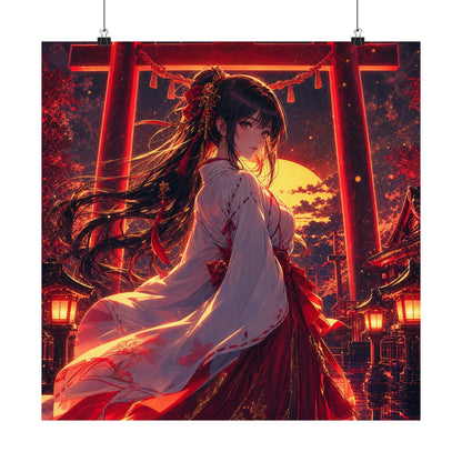 Shrine Maiden At Torii Gate - Anime Manga Art Print (Matte Poster) - Moikas