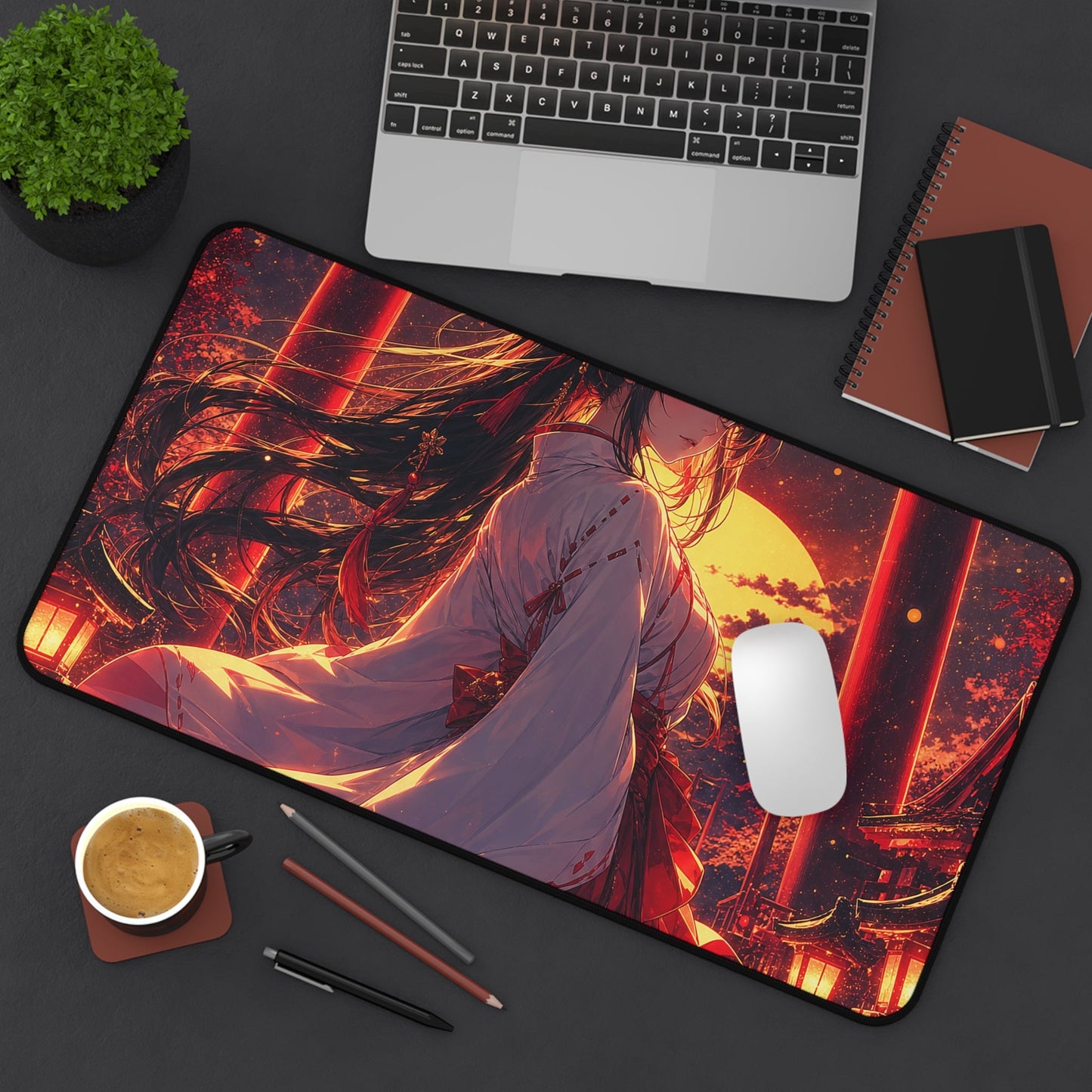 Shrine Maiden At Torii Gate - Anime Manga Gaming Desk Mat - Moikas