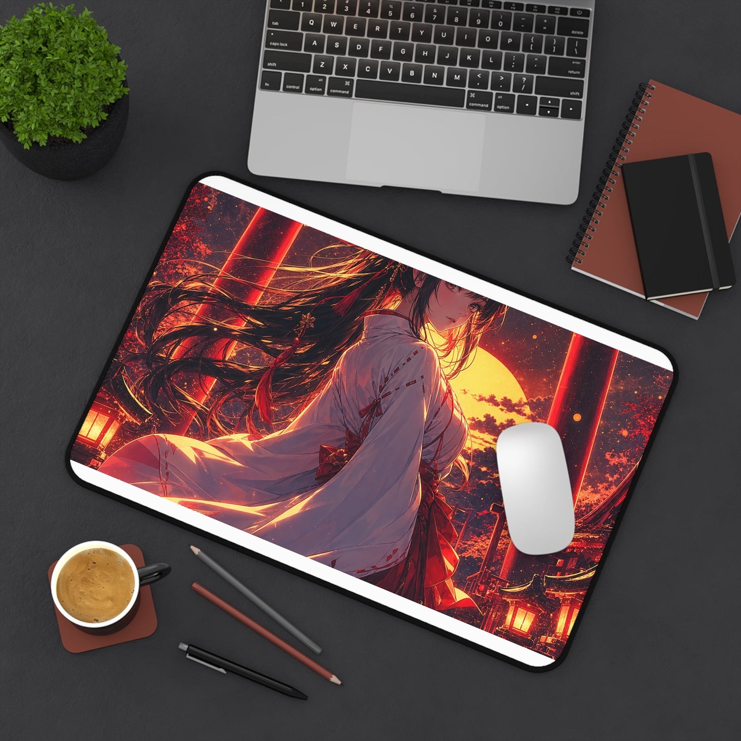 Shrine Maiden At Torii Gate - Anime Manga Gaming Desk Mat - Moikas
