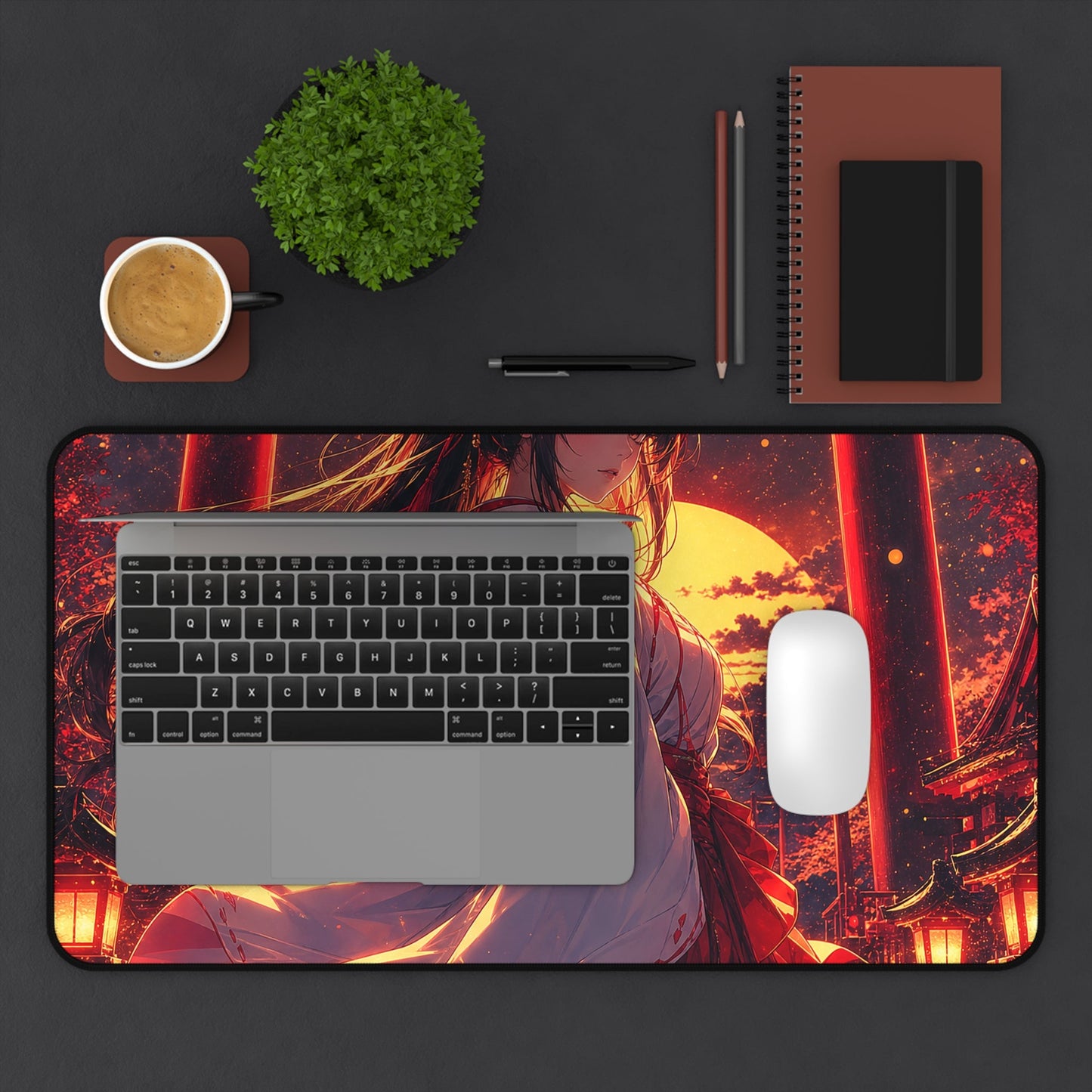 Shrine Maiden At Torii Gate - Anime Manga Gaming Desk Mat - Moikas