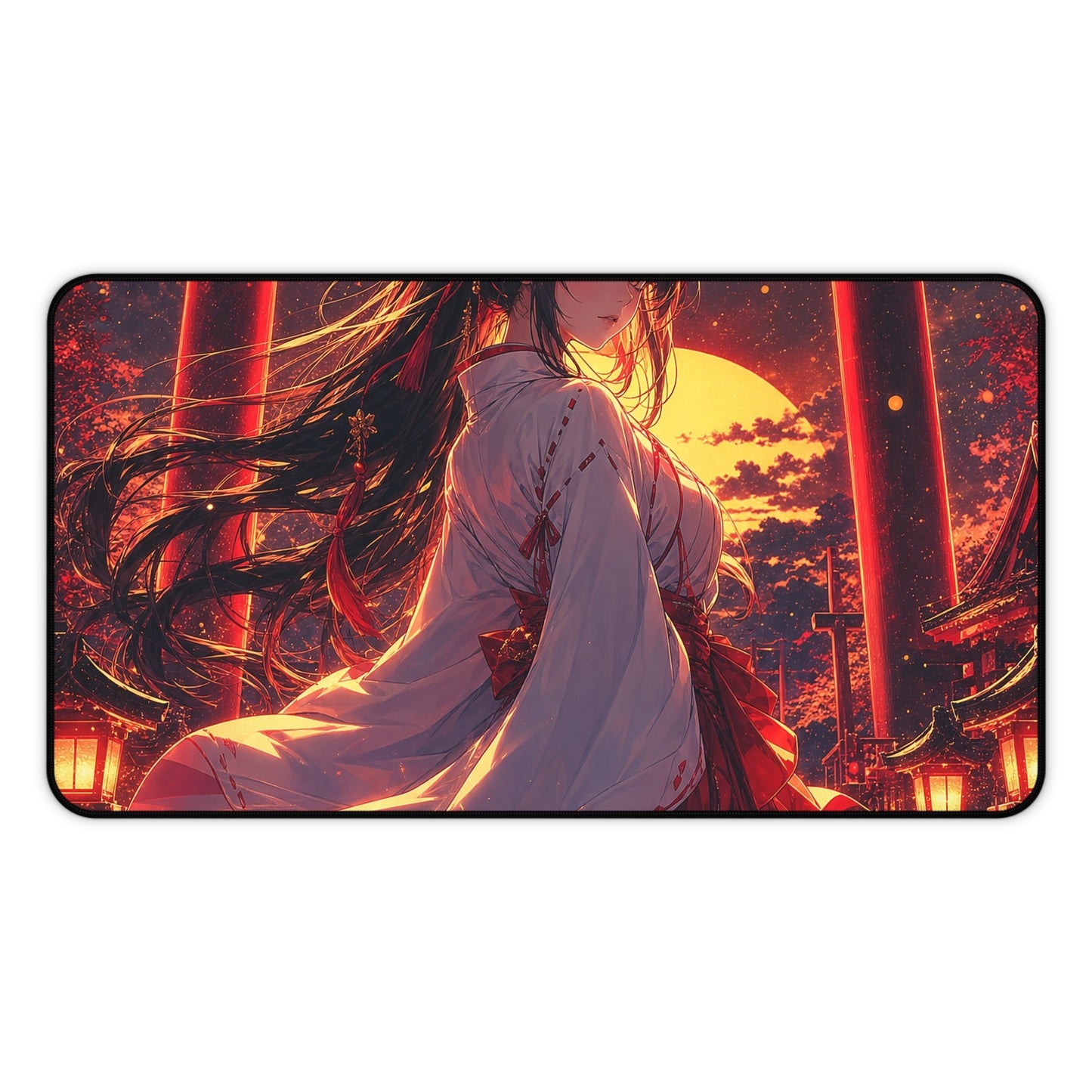 Shrine Maiden At Torii Gate - Anime Manga Gaming Desk Mat - Moikas