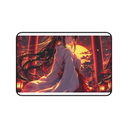 Shrine Maiden At Torii Gate - Anime Manga Gaming Desk Mat - Moikas