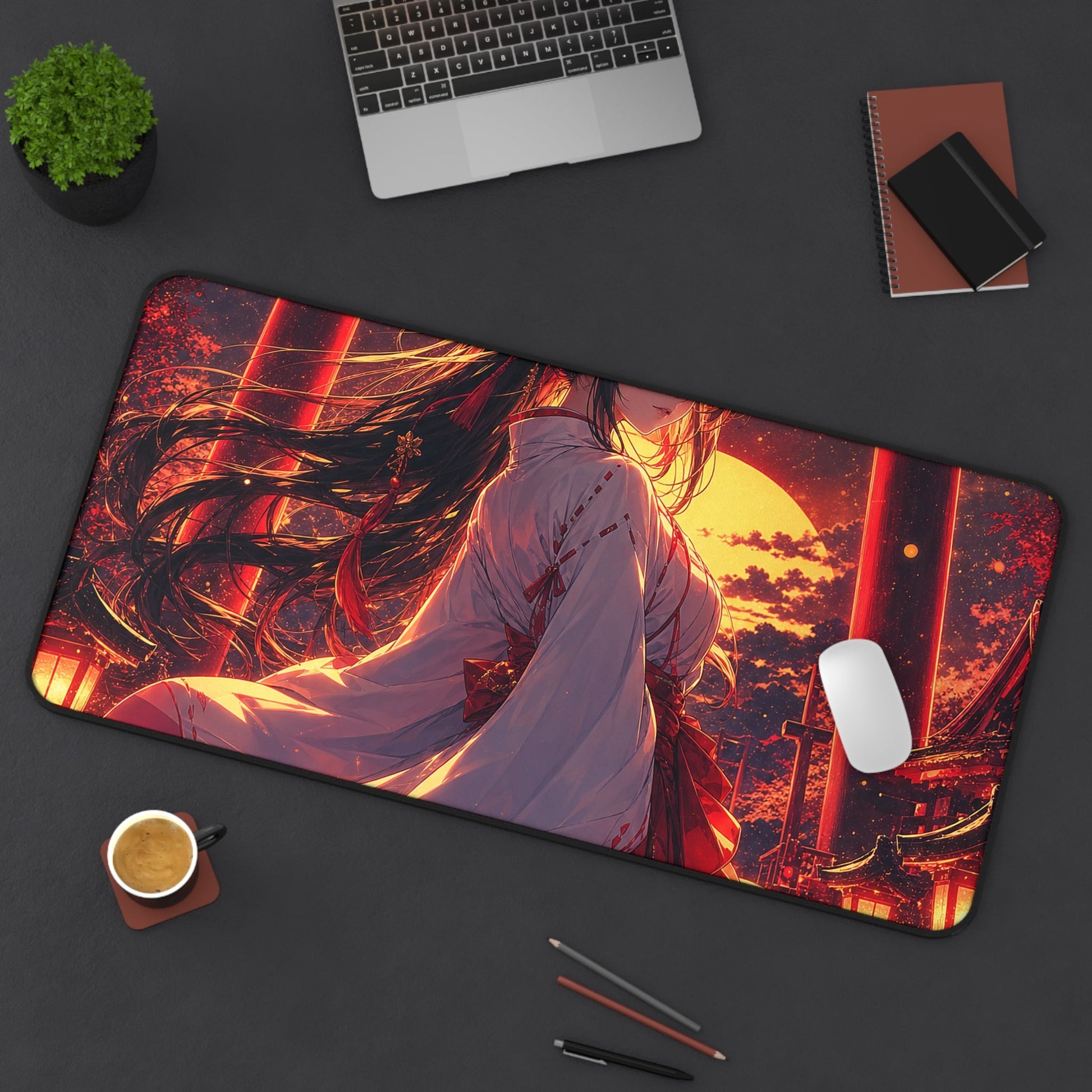 Shrine Maiden At Torii Gate - Anime Manga Gaming Desk Mat - Moikas