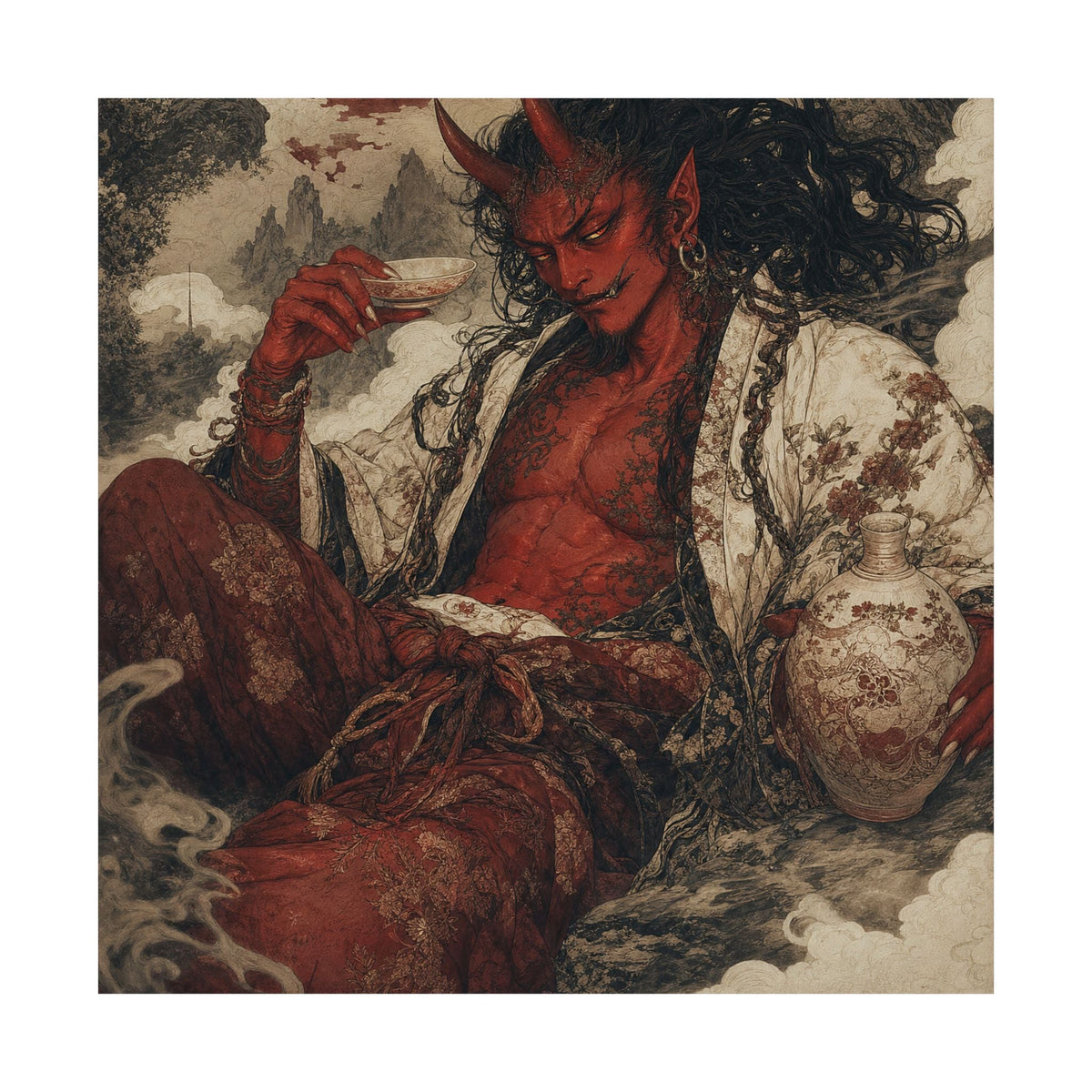 Shuten Doji Sake Demon - Japanese Mythology Art Print (Matte Poster) - Moikas