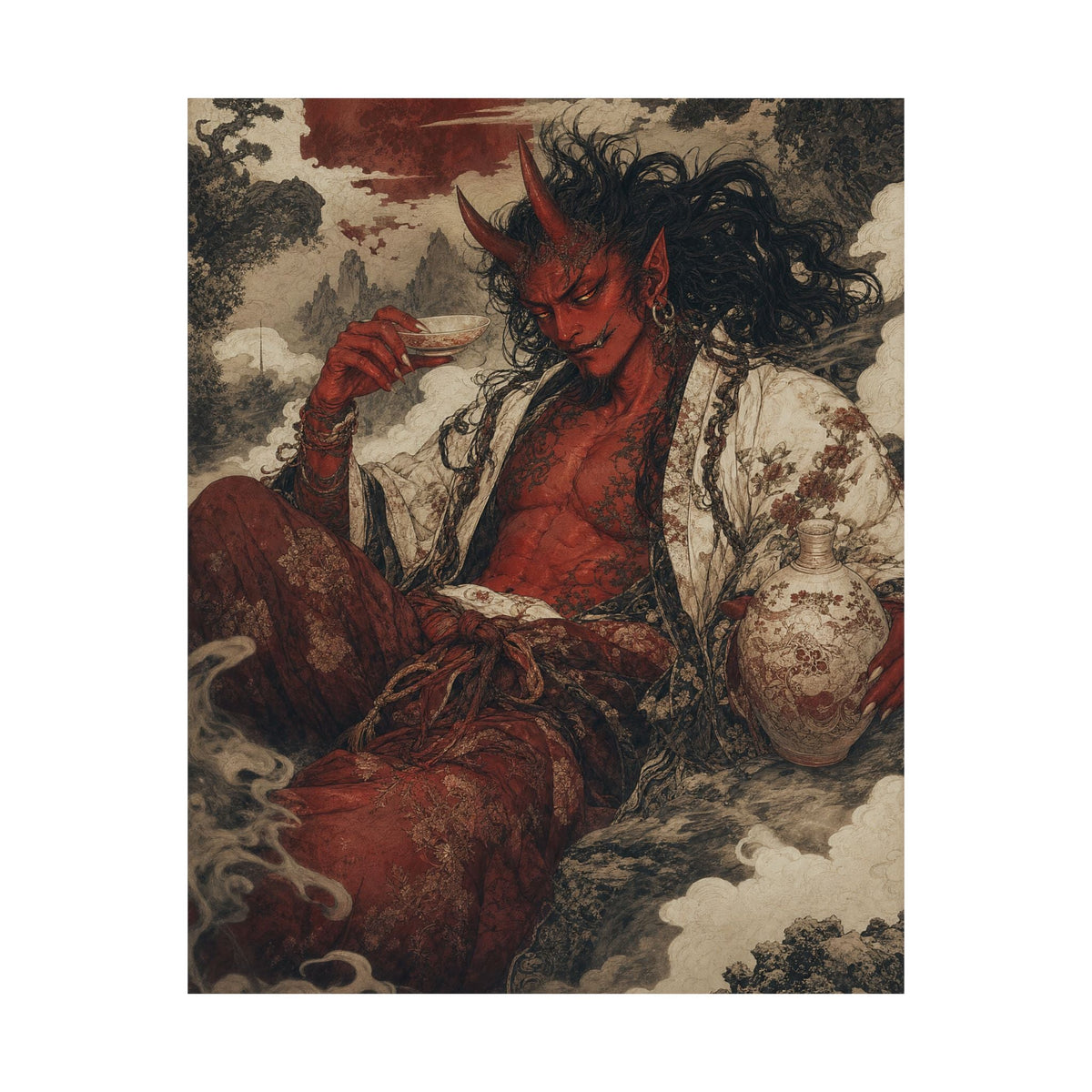 Shuten Doji Sake Demon - Japanese Mythology Art Print (Matte Poster) - Moikas